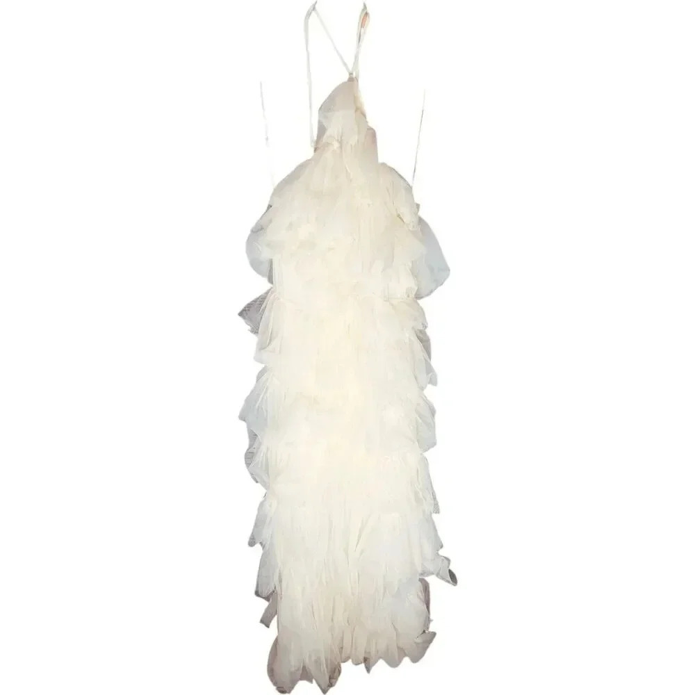 The Post Tiered Mesh Chiffon Ruffle Knee-Length Dress